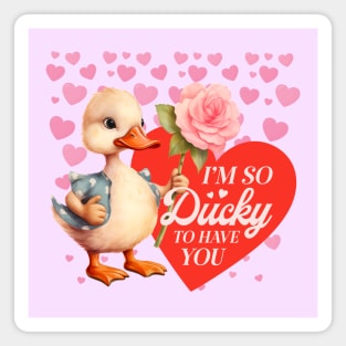 Illustration of Duck Holding a Flower Vintage Style - Valentine's Art - Valentine's Gift Magnet